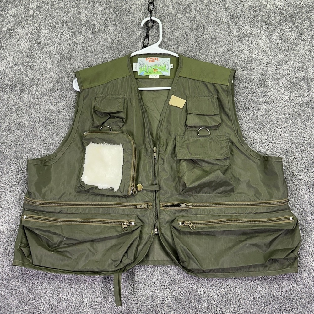 River Run Vest Mens Medium Green Nylon Full Zip Pockets Outdoor Fishing Hunting